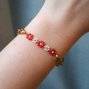 Soft flower armband rood